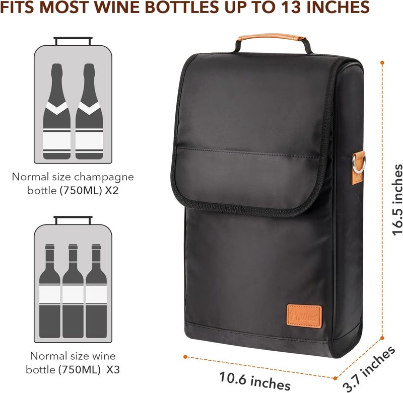 Philiva 3 Bottle Wine Tote Bag with Tumblers and Opener, Portable Wine Carrier Purse for Travel/Picnic/Beach/Pool/Events/Hiking, Black - Image 3
